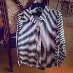 NEW - Worthington grey striped button down blouse